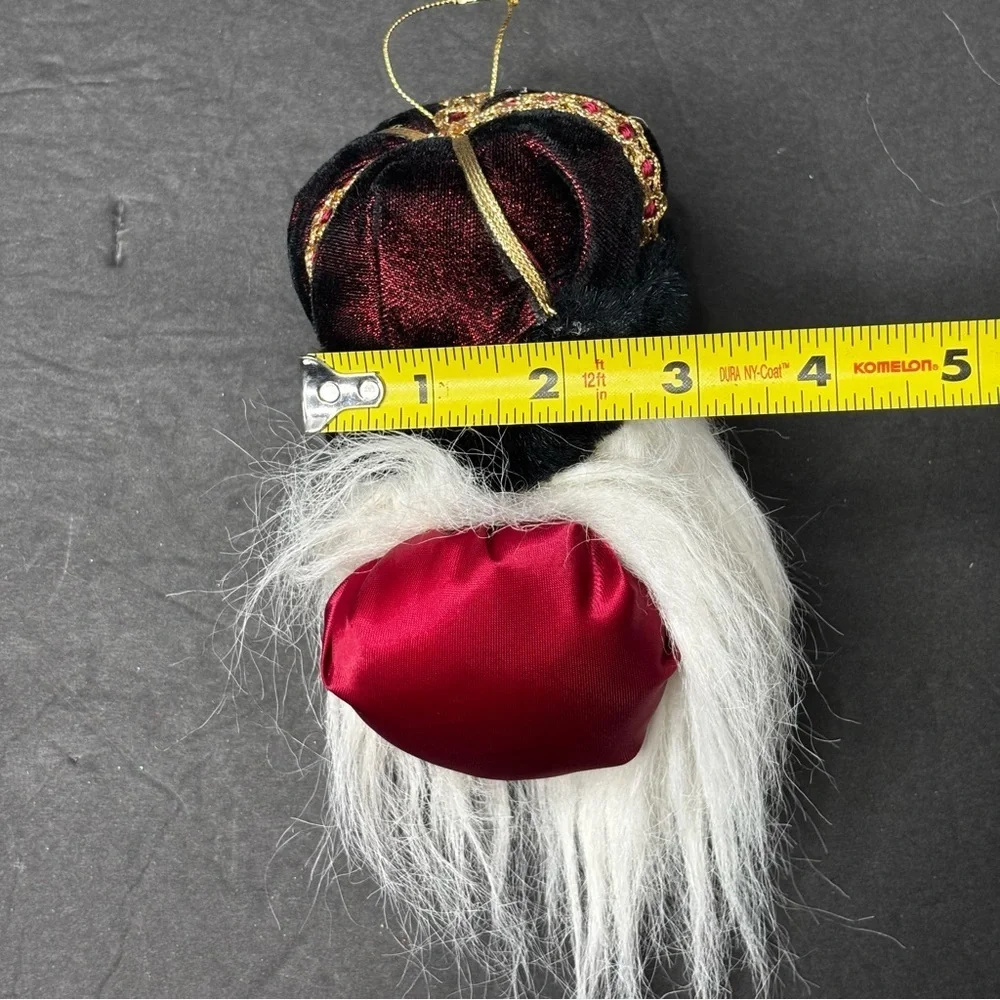 Vtg Santa Claus Head Ornament with Long Beard and Velvet Fur Hat/crown 5”